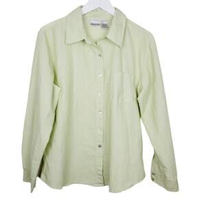 Chico's Crinkle Cotton Seersucker Green Optic White Dulce Shirt - Chico's 2 - L